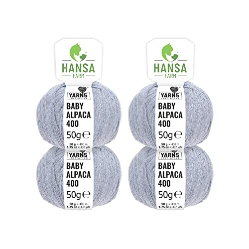 HANSA-FARM | 100% Baby Alpakawolle in 50+ Farben (kratzfrei) - 200g Set (4 x 50g) - weiche Alpaka Wolle zum Stricken & Häkeln in 6 Garnstärken by Hansa-Farm - Gletscher Heather (Hell-Blau) von HANSA-FARM