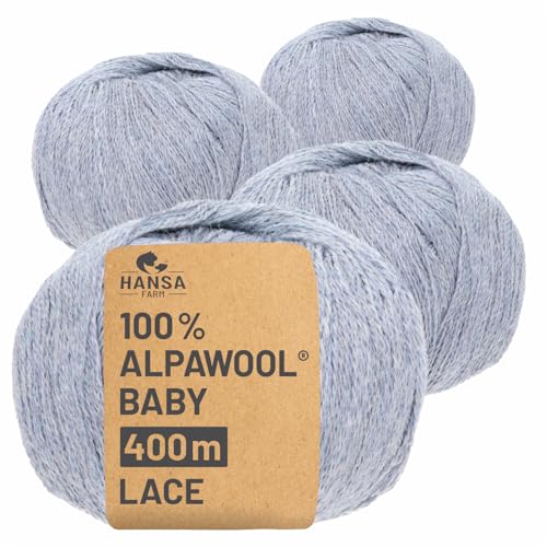 HANSA-FARM | 100% Baby Alpakawolle in 50+ Farben (kratzfrei) - 200g Set (4 x 50g) - weiche Alpaka Wolle zum Stricken & Häkeln in 6 Garnstärken by Hansa-Farm - Gletscher Heather (Hell-Blau) von HANSA-FARM