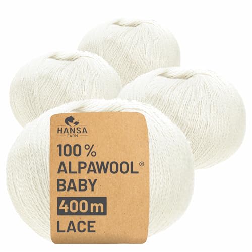 HANSA-FARM | 100% Baby Alpakawolle in 50+ Farben (kratzfrei) - 200g Set (4 x 50g) - weiche Alpaka Wolle zum Stricken & Häkeln in 6 Garnstärken by Hansa-Farm - Natur (Weiß/Wollweiß) von HANSA-FARM