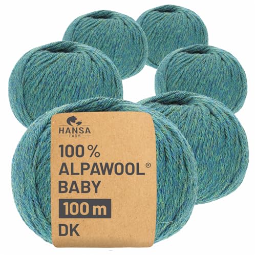 HANSA-FARM | 100% Baby Alpakawolle in 50+ Farben (kratzfrei) - 300g Set (6 x 50g) - weiche Alpaka Wolle zum Stricken & Häkeln in 6 Garnstärken by Hansa-Farm - Blau-Grün Heather von HANSA-FARM