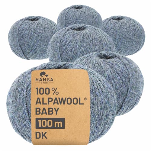 HANSA-FARM | 100% Baby Alpakawolle in 50+ Farben (kratzfrei) - 300g Set (6 x 50g) - weiche Alpaka Wolle zum Stricken & Häkeln in 6 Garnstärken by Hansa-Farm - Grau-Grün Heather von HANSA-FARM