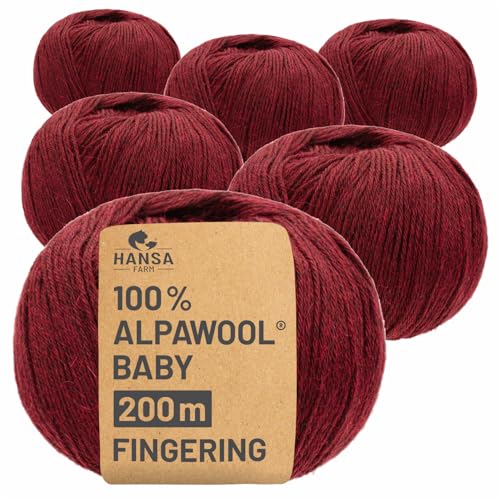HANSA-FARM | 100% Baby Alpakawolle in 50+ Farben (kratzfrei) - 300g Set (6 x 50g) - weiche Alpaka Wolle zum Stricken & Häkeln in 6 Garnstärken by Hansa-Farm - Weinrot (Rot) von HANSA-FARM