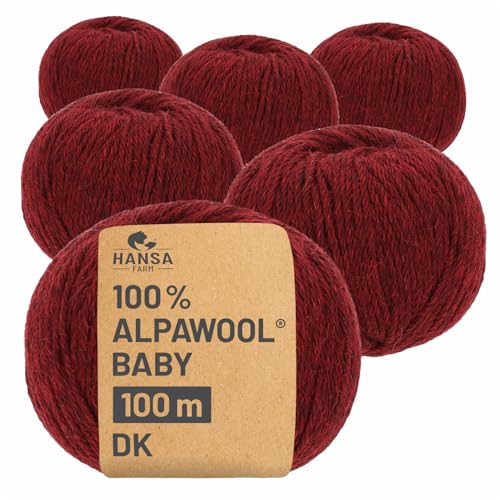 HANSA-FARM | 100% Baby Alpakawolle in 50+ Farben (kratzfrei) - 300g Set (6 x 50g) - weiche Alpaka Wolle zum Stricken & Häkeln in 6 Garnstärken by Hansa-Farm - Weinrot Heather (Rot) von HANSA-FARM