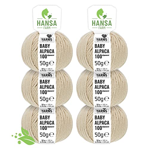 HANSA-FARM | Alpacare 100% waschbare Baby Alpakawolle in 25 Farben - 300 Set DK (6 x 50g) - Die 1. maschinenwaschbare 100% Alpaca Wolle - kratzfreie Alpaka Wolle zum Stricken & Häkeln - Beige von HANSA-FARM