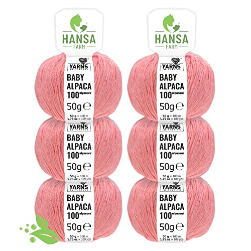 HANSA-FARM | Alpacare 100% waschbare Baby Alpakawolle in 25 Farben - 300 Set DK (6 x 50g) - Die 1. maschinenwaschbare 100% Alpaca Wolle - kratzfreie Alpaka Wolle zum Stricken & Häkeln - Perlrosa von HANSA-FARM