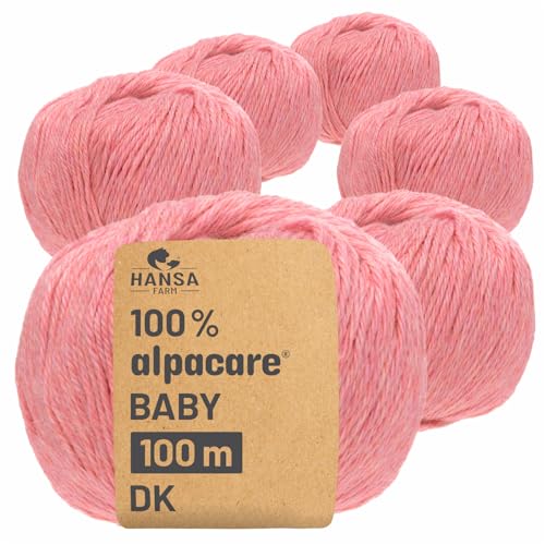 HANSA-FARM | Alpacare 100% waschbare Baby Alpakawolle in 25 Farben - 300 Set DK (6 x 50g) - Die 1. maschinenwaschbare 100% Alpaca Wolle - kratzfreie Alpaka Wolle zum Stricken & Häkeln - Perlrosa von HANSA-FARM