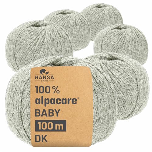 HANSA-FARM | Alpacare 100% waschbare Baby Alpakawolle in 25 Farben - 300 Set DK (6 x 50g) - Die 1. maschinenwaschbare 100% Alpaca Wolle - kratzfreie Alpaka Wolle zum Stricken & Häkeln - Silbergrau von HANSA-FARM