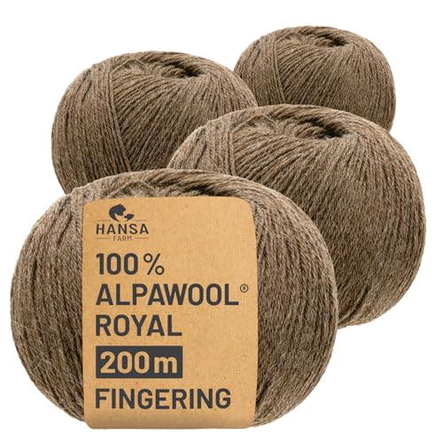 HANSA-FARM |Alpawool 100% Royal Alpaka 200g Set (4 x 50g) edel und absolut kratzfreie Wolle zum Stricken & Häkeln - NFA06 Braun von HANSA-FARM
