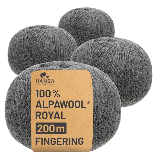 HANSA-FARM |Alpawool 100% Royal Alpaka 200g Set (4 x 50g) edel und absolut kratzfreie Wolle zum Stricken & Häkeln - NFA12 Dunkelgrau von HANSA-FARM