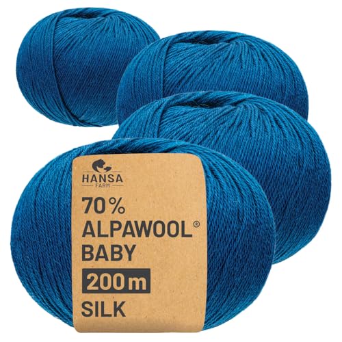 HANSA-FARM |Alpawool 70% Baby Alpaka mit 30% Seide 200g Set (4 x 50g) seidige und kratzfreie Wolle zum Stricken & Häkeln - CF259 Petrol von HANSA-FARM