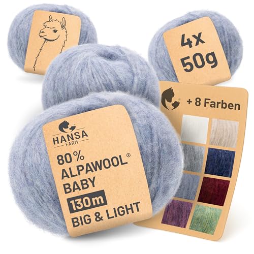 HANSA-FARM |Alpawool 80% Baby Alpaka Big & Light 200g Set (4 x 50g) leichte und kratzfreie Wolle zum Stricken & Häkeln - HF241 Gletscher Melange von HANSA-FARM