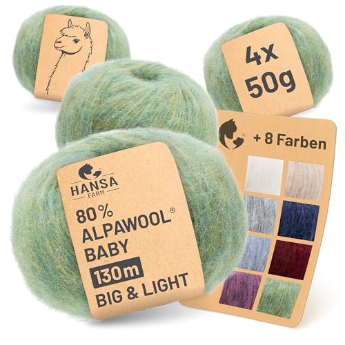 HANSA-FARM |Alpawool 80% Baby Alpaka Big & Light 200g Set (4 x 50g) leichte und kratzfreie Wolle zum Stricken & Häkeln - HF283 Lindenblüte Melange von HANSA-FARM