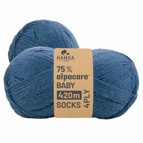 HANSA-FARM |alpacare 75% waschbare Baby Alpaka Socks 224g Set (2 x 112g) Sockenwolle kratzfreie Wolle zum Stricken & Häkeln - CF245 Jeansblau von HANSA-FARM