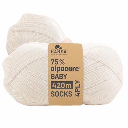 HANSA-FARM |alpacare 75% waschbare Baby Alpaka Socks 224g Set (2 x 112g) Sockenwolle kratzfreie Wolle zum Stricken & Häkeln - NFA01 Natur von HANSA-FARM