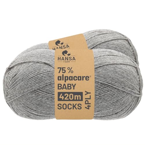 HANSA-FARM |alpacare 75% waschbare Baby Alpaka Socks 224g Set (2 x 112g) Sockenwolle kratzfreie Wolle zum Stricken & Häkeln - NFA10 Hellgrau von HANSA-FARM