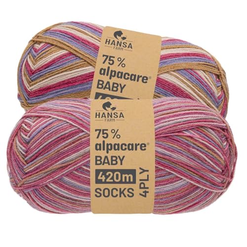 HANSA-FARM |alpacare 75% waschbare Baby Alpaka Socks 224g Set (2 x 112g) Sockenwolle kratzfreie Wolle zum Stricken & Häkeln - SE1 Corn Shades von HANSA-FARM