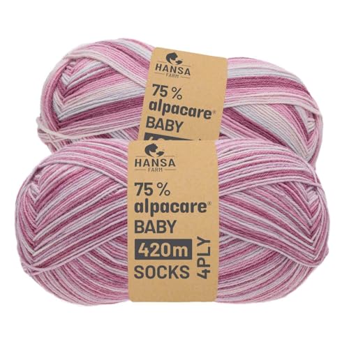 HANSA-FARM |alpacare 75% waschbare Baby Alpaka Socks 224g Set (2 x 112g) Sockenwolle kratzfreie Wolle zum Stricken & Häkeln - SE2 Morning Love von HANSA-FARM