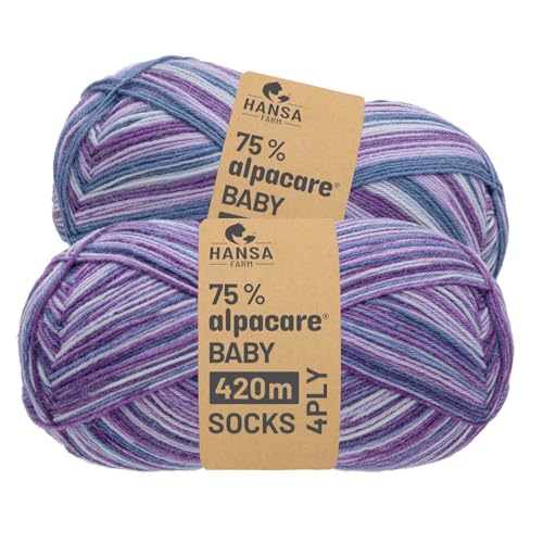 HANSA-FARM |alpacare 75% waschbare Baby Alpaka Socks 224g Set (2 x 112g) Sockenwolle kratzfreie Wolle zum Stricken & Häkeln - SE3 Purple Flavor von HANSA-FARM