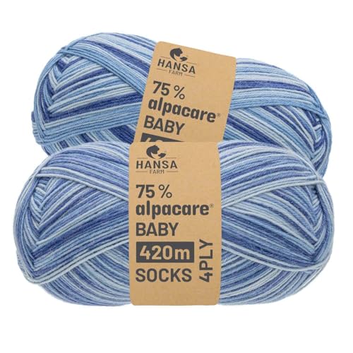 HANSA-FARM |alpacare 75% waschbare Baby Alpaka Socks 224g Set (2 x 112g) Sockenwolle kratzfreie Wolle zum Stricken & Häkeln - SE5 Horizon Blues von HANSA-FARM