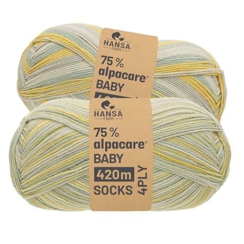 HANSA-FARM |alpacare 75% waschbare Baby Alpaka Socks 224g Set (2 x 112g) Sockenwolle kratzfreie Wolle zum Stricken & Häkeln - SE6 Golden Hour von HANSA-FARM