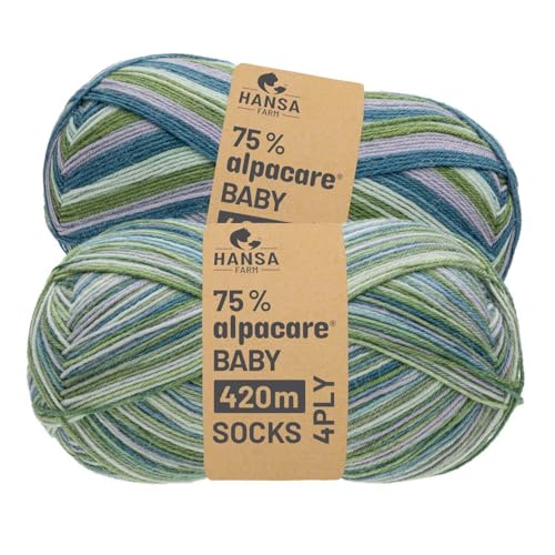 HANSA-FARM |alpacare 75% waschbare Baby Alpaka Socks 224g Set (2 x 112g) Sockenwolle kratzfreie Wolle zum Stricken & Häkeln - SE7 Mirror Lake von HANSA-FARM