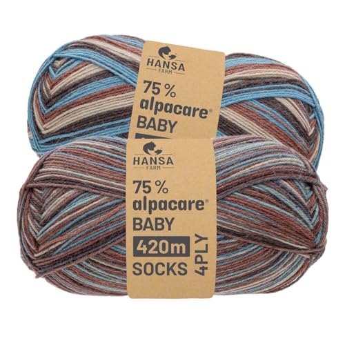 HANSA-FARM |alpacare 75% waschbare Baby Alpaka Socks 224g Set (2 x 112g) Sockenwolle kratzfreie Wolle zum Stricken & Häkeln - SE8 Misti Hues von HANSA-FARM