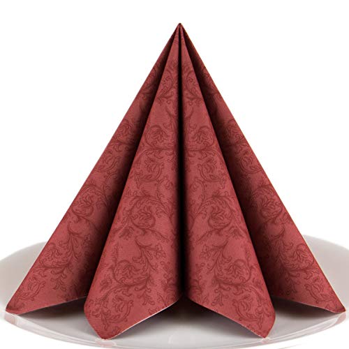 Servietten Ornament bordeaux Premium Airlaid, STOFFÄHNLICH | 25 Stück | 40 x 40cm | Hochzeitsserviette | hochwertige edle Serviette für Hochzeit, Geburtstag, Party, Taufe, Kommunion | made in Germany von HANTERMANN