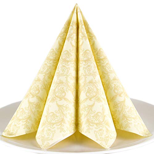 Servietten Ornament creme Premium Airlaid, STOFFÄHNLICH | 125 Stück | 40 x 40cm | Hochzeitsserviette | hochwertige edle Serviette für Hochzeit, Geburtstag, Party, Taufe, Kommunion | made in Germany von HANTERMANN