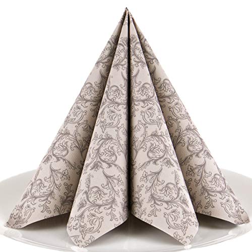 Servietten Ornament taupe Premium Airlaid, STOFFÄHNLICH | 50 Stück | 40 x 40cm | Hochzeitsserviette | hochwertige edle Serviette für Hochzeit, Geburtstag, Party, Taufe, Kommunion | made in Germany von HANTERMANN