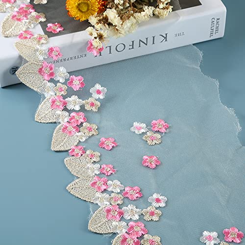 HAOBIN 10 Yards 18 Cm Blumen Spitzenband Zierband Zum NäHen Blumenband Spitzenborte Spitzenband Zierband Kleidung Dekoration Spitze Blume Rahmen NäHen Handwerk Hochzeitskleid Hochzeit Deko (rosa) von HAOBIN