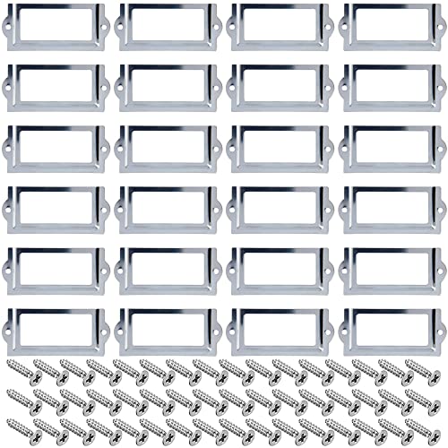 HAOBIN 24 StüCk Metall Etikettenhalter Aktenschrank Etikettenrahmen Label Halter Label Rahmen Etikettenrahmen 80 * 35 Mm,Mit Schrauben,Wird Im Aktenschrank FüR BüCherregale Der BüRobibliothek von HAOBIN