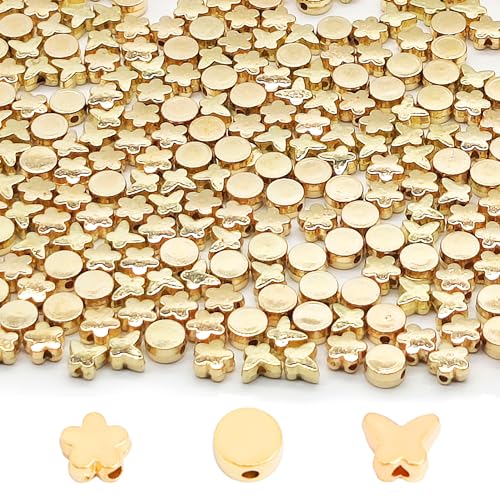 HAOBIN 300 Stück Perlen Gold Herzperlen Sternperlen Blumenperlen Perlen Für Armbänder Gold Abstandhalter Perlen Gold Basteln Perlen Herz Form Spacer Perlen Für Diy Armband Halskette Schmuck Basteln von HAOBIN