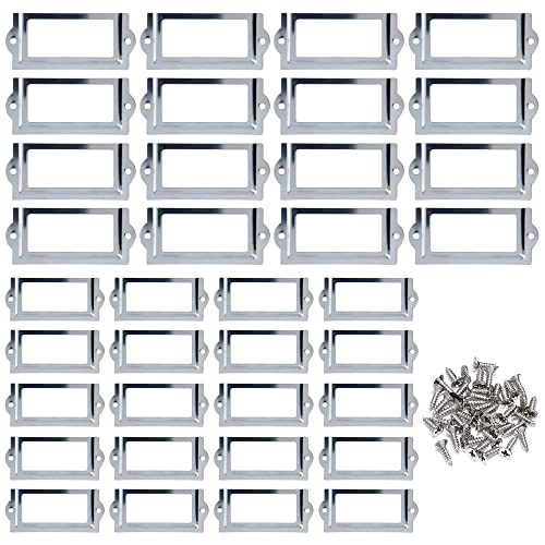 HAOBIN 36 StüCk Etikettenhalter Metall Label Halter Label Rahmen Etikettenrahmen Metall Etikettenhalter Etikettenrahmen Silber Mit Schrauben,RegalschräNken Und AktenschräNken FüR BüRobibliotheken von HAOBIN