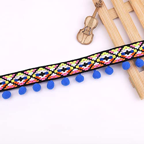 HAOBIN 5.4 Meter Pompon Borte Pom Pom Trim Bommel Borte Pom BordüRe Pom Girlande Fransenband Fringe Pompon Quaste Trim Band Fransen-Band Pom Pom Kugel Band Diy Handwerk NäHzubehöR Dekoration (Blau) von HAOBIN