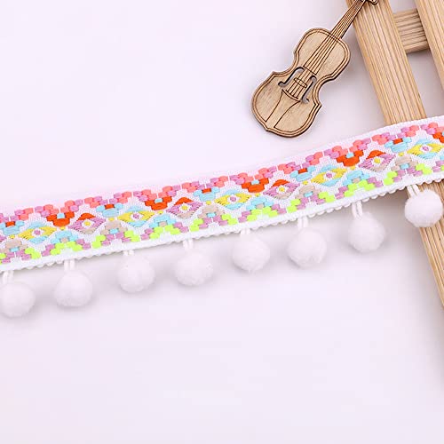 HAOBIN 5.4 Meter Pompon Borte Pom Pom Trim Bommel Borte Pom BordüRe Pom Girlande Fransenband Fringe Pompon Quaste Trim Band Fransen-Band Pom Pom Kugel Band Diy Handwerk NäHzubehöR Dekoration (Weiß) von HAOBIN