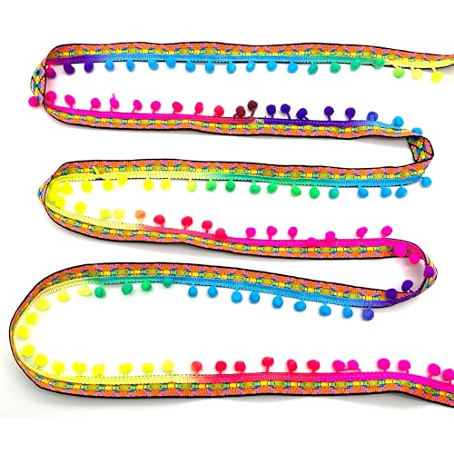 5.6 Meter Quaste Trim Band Pompon Borte Fringe Pompoms Bunt Fransen Quasten Trim Fransen Spitzenborte Pomponborte Pom Bommelborte Pom Poms Balls Fransenbesatz FüR Heimwerker NäH ZubehöR Dekoration (L) von HAOBIN