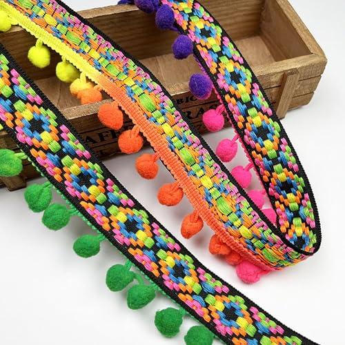 5.6 Meter Quaste Trim Band Pompon Borte Fringe Pompoms Bunt Fransen Quasten Trim Fransen Spitzenborte Pomponborte Pom Bommelborte Pom Poms Balls Fransenbesatz FüR Heimwerker NäH ZubehöR Dekoration (L) von HAOBIN