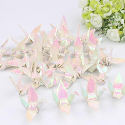 50 StüCk Origami Papierkrane Origami Papierkraniche Regenbogen Origami Kraniche Handgefertigt Origami Papier Kranschnur Zur Dekoration Von Hochzeiten,Partys,Kulissen Und Wohnungen,weiß (F) von HAOBIN