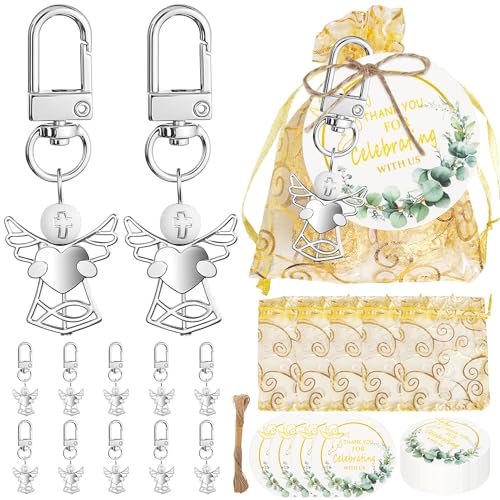 HAOBIN 12 StüCk Engel SchlüSselanhäNger Gastgeschenk Kommunion Gastgeschenke Taufe SchlüSselanhäNger Gastgeschenke Hochzeit +Organzabeutel+Kraftetikett FüR Taufgeschenke,Dankesgeschenke (Engel) von HAOBIN
