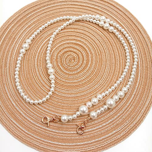 HAOBIN Perle Griff Kette Taschenkette Perle Korn Kettenriemen Taschenhenkel Kette Tasche Griff Ersatz TascheKette Dekoration Kette Schultergurtkette Ersatz Damentaschenkette (Weiß, 125 cm) von HAOBIN
