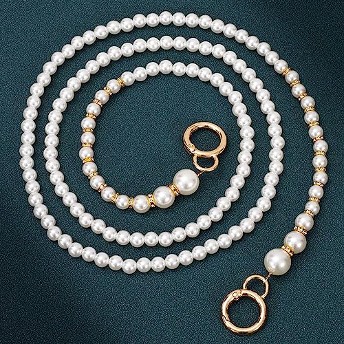 HAOBIN Perle Griff Kette Taschenkette Perle Korn Kettenriemen Taschenhenkel Kette Tasche Griff Ersatz TascheKette Dekoration Kette Schultergurtkette Ersatz Damentaschenkette (Weiß B, 100cm) von HAOBIN
