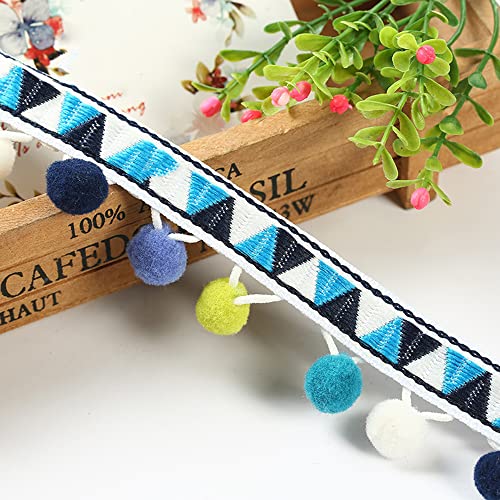 HAOBIN Pompon Borte Bommelborte Pom Pom Trim 4.5 Meter Fransenband Fransen Trim Quasten Zierborrte Spitzenband Borte Trim Ball Band BastelzubehöR Zum NäHen Von Kleidern,Schals,HüTen,VorhäNgen (blau) von HAOBIN