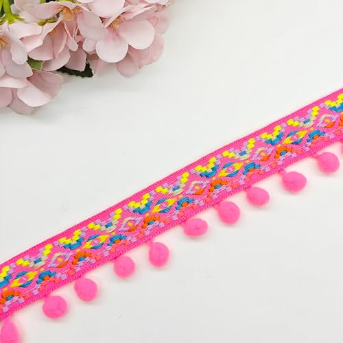 Pompon Borte Bommelborte Pom Pom Trim 4.5 Meter Fransenband Fransen Trim Quasten Zierborrte Spitzenband Borte Trim Ball Band BastelzubehöR Zum NäHen Von Kleidern,Schals,HüTen,VorhäNgen (rosa A) von HAOBIN