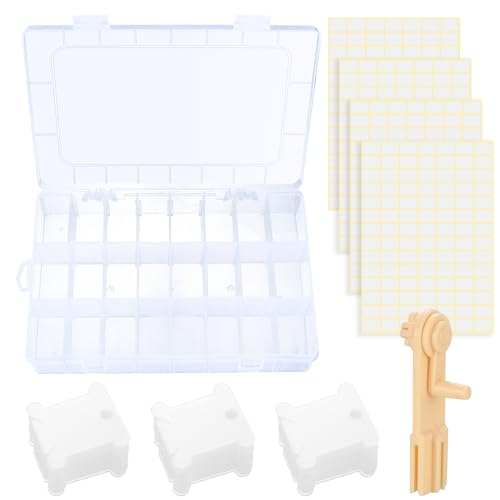 HAOCHEN 100 Stk Stickgarn Spulen, Stickgarn Karten Kreuzstich Garnkarte, Stickgarn Spulen Aufbewahrungsbox, mit Garnwickler, Leere Aufkleber, für DIY Basteln Nähen Aufbewahrung Zubehör (19x13x3.8cm) von HAOCHEN