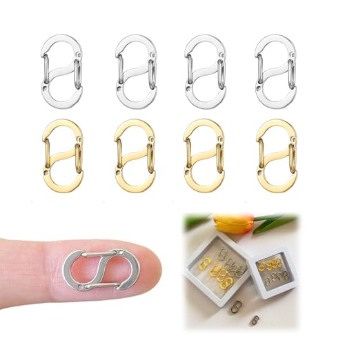 HAODOPSTY Kettenverschluss, Doppelt zu öffnende Armband verschluss 8 Stück, Edelstahl verschlüsse für Armbänder, S-Lock Mini Karabiner, Armband Verschlüsse (16.5mm Silber + Gold) von HAODOPSTY