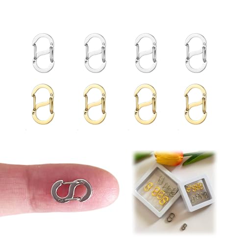 HAODOPSTY Kettenverschluss, Doppelt zu öffnende Armband verschluss 8 Stück, Edelstahl verschlüsse für Armbänder, S-Lock Mini Karabiner, Armband Verschlüsse (12mm Silber + Gold) von HAODOPSTY