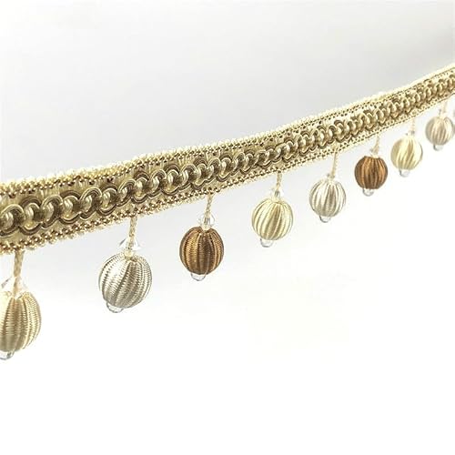 1 Stück 12 Yards elegante Perlenkugel-Quastenborte – dekorative Fransen for Sofa, Tischdecke, Lampenschirme und Kunsthandwerk(Gold,1 yard) von HAOJZE