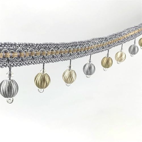 1 Stück 12 Yards elegante Perlenkugel-Quastenborte – dekorative Fransen for Sofa, Tischdecke, Lampenschirme und Kunsthandwerk(Gray,12 yards) von HAOJZE