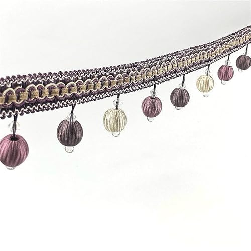 1 Stück 12 Yards elegante Perlenkugel-Quastenborte – dekorative Fransen for Sofa, Tischdecke, Lampenschirme und Kunsthandwerk(Purple,1 yard) von HAOJZE