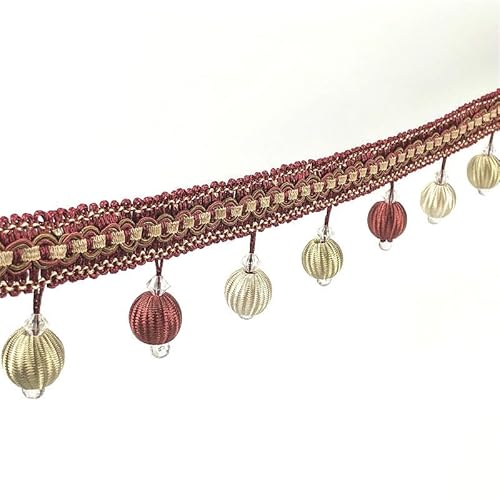 1 Stück 12 Yards elegante Perlenkugel-Quastenborte – dekorative Fransen for Sofa, Tischdecke, Lampenschirme und Kunsthandwerk(Red,1 yard) von HAOJZE
